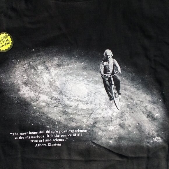 NWT DS Vintage Albert Einstein On Bicycle Universe Quote T-Shirt Glow In Dark - Picture 1 of 7